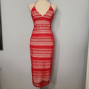 ASOS‎ Midi Red Crochet Spaghetti Strap Dress Size 2